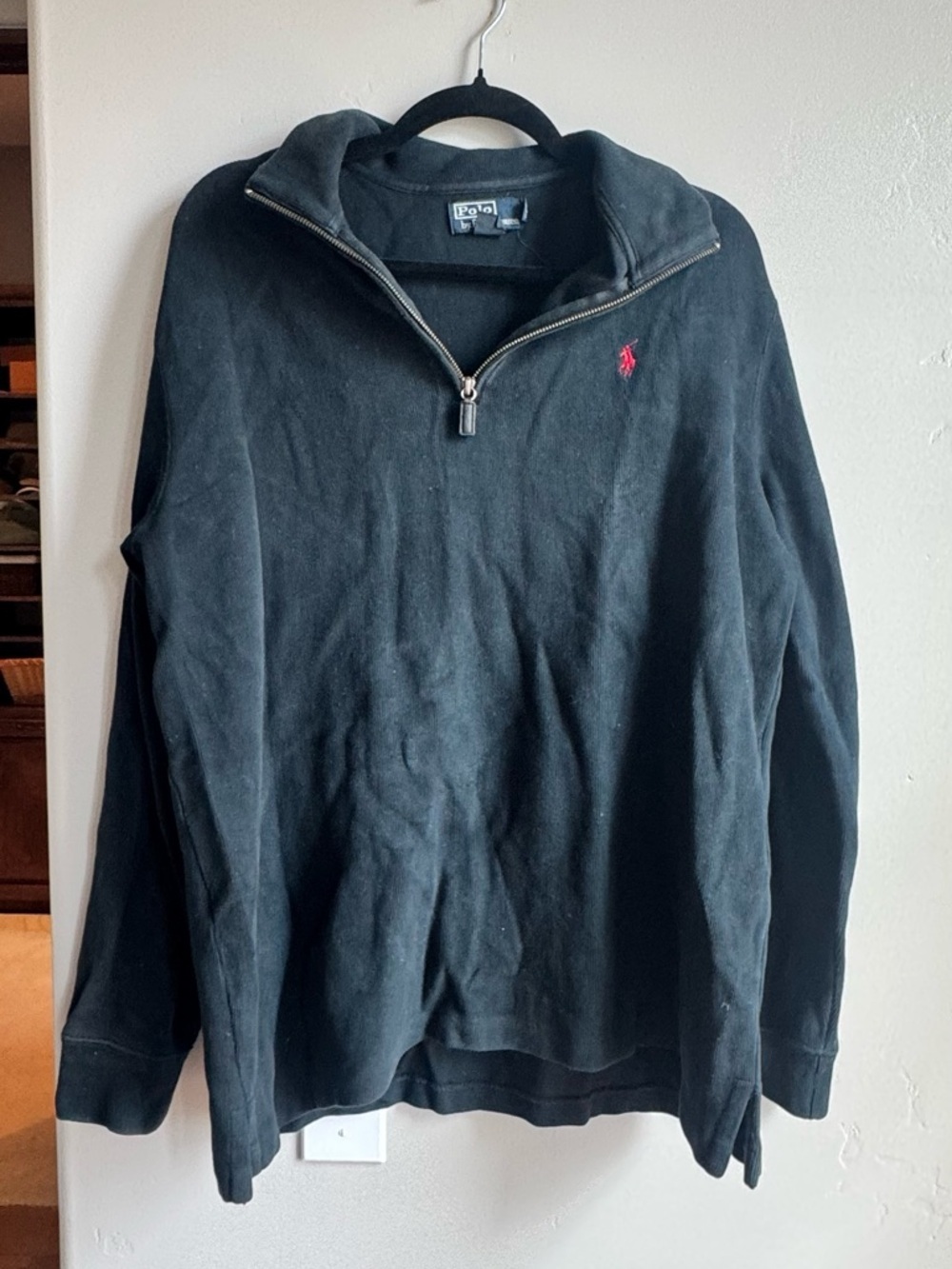 Ralph Lauren Polo Quarter Zip Sweater Black Cotton Pullover Classic L Preppy